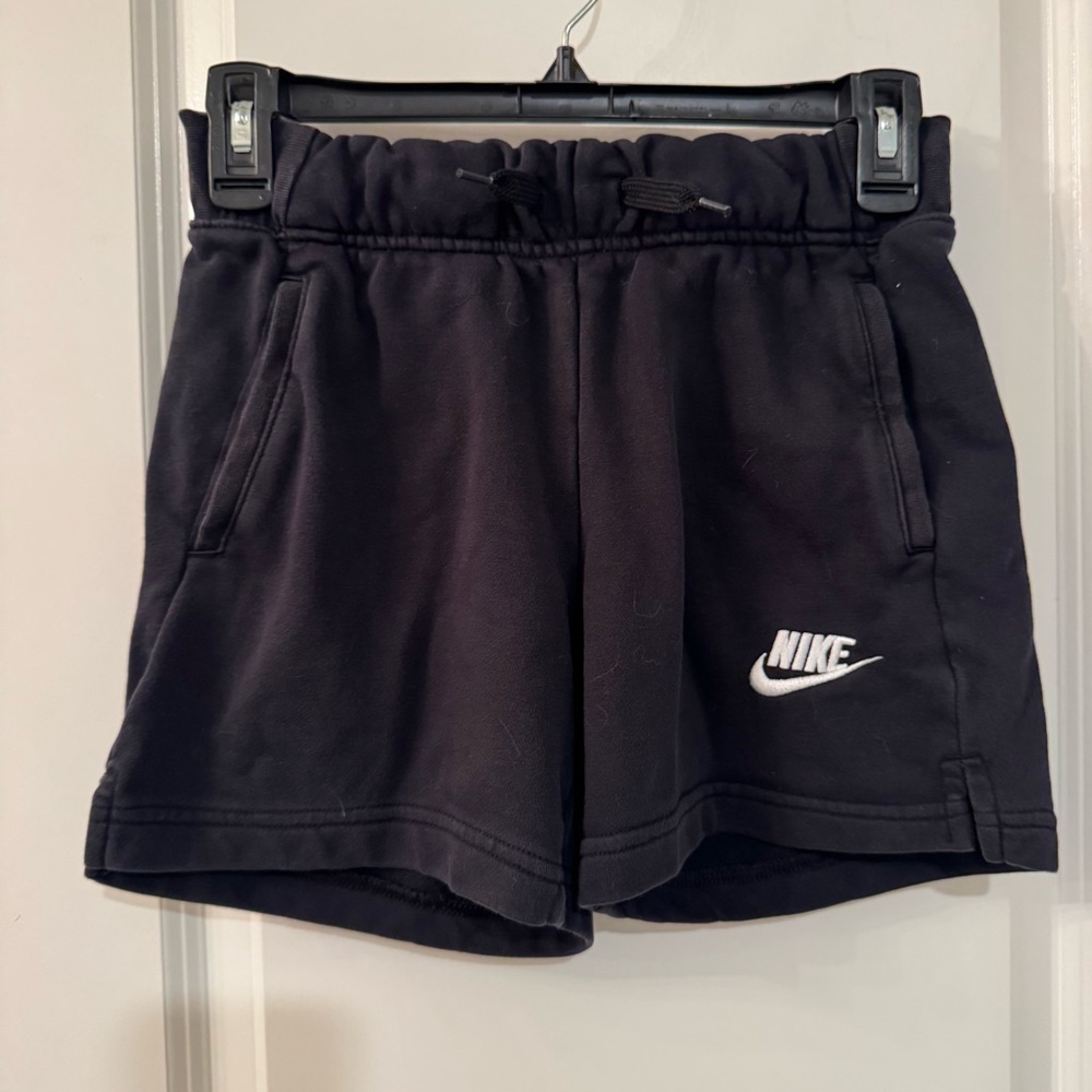 Nike Girls L Sweat Shorts Black Drawstring Pockets